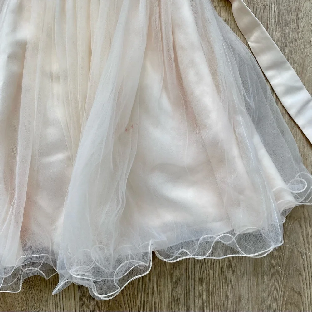 Cielarko Peach & Blue Butterfly Flower Tulle Dress, Satin Top, Size 130 (6/7 Y)
